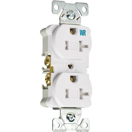 EATON WIRING DEVICES TWRBR20WBXSP Duplex Receptacle, 2 Pole, 20 A, 125 V, Back, Side Wiring, NEMA 520R, White TWRBR20WBXSP